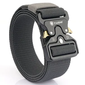Tactical nylon elastic belt with aluminum quick release buckle and laser engraving