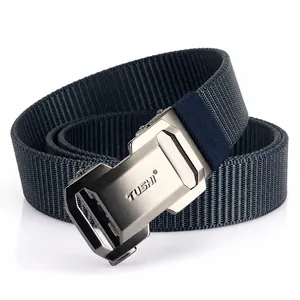 Men Tactical Nylon Web Belt Automatic Alloy Buckle Outdoor Casual Braided Waistband Adjustable Work Trouser Belt For Everyday