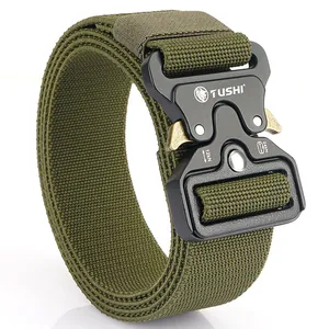 Tactical elastic nylon belt with aluminum alloy quick release buckle in military green