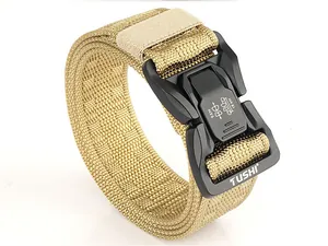Close-up of tactical nylon belt showing quick-release buckle and heavy-duty weave
