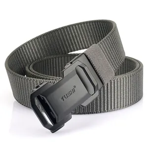 Men's tactical nylon belt with automatic matte metal buckle in dark grey