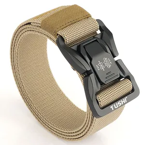 Tactical nylon belt with quick release alloy buckle in khaki for outdoor training