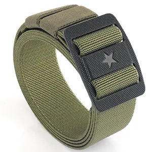 Men Tactical Nylon Belt With Zinc Alloy Dual Way Square Buckle Star Design Breathable Stretch Outdoor Training Webbing Waistband