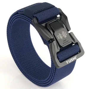 Men's navy tactical nylon belt with black quick-release alloy buckle for outdoor training