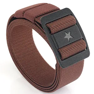 Brown tactical nylon belt for men with black quick-release star buckle for outdoor training