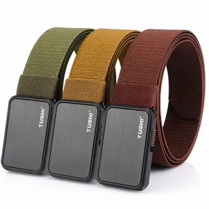 Detailed view of heavy duty tactical nylon belts in olive, khaki and dark brown colors