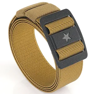 Tactical nylon stretch belt with a black star buckle and brown woven elastic fabric