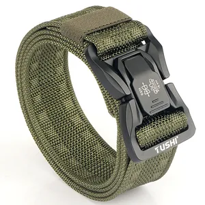Army green tactical nylon belt with a 3.8cm quick-release buckle and matte finish