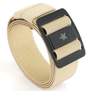 Khaki tactical nylon stretch belt with black star buckle for outdoor training