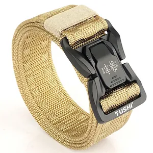 3.8cm tactical nylon belt with alloy quick release buckle in khaki for outdoor training