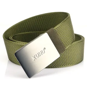 Cintura tattica in nylon verde militare con fibbia in metallo argento opaco per outdoor