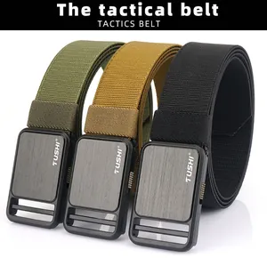 Tactical nylon belts in green, brown, and black with textured TUSHI metal buckles