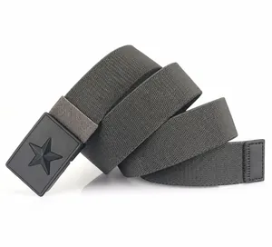 Detail of 3.8cm gray tactical nylon belt with breathable weave and star alloy buckle