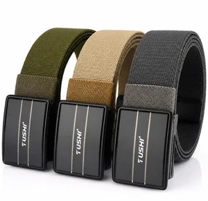 Three-color leisure nylon belts set with buckle details in green khaki and grey