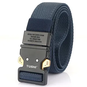 Men's Tactical Elastic Belt 3.5cm Width Nylon Woven Belt With Heavy Duty Alloy Quick Release Buckle Outdoor Military Training Casual Waistband