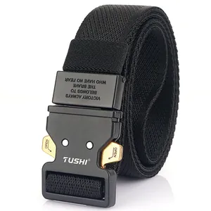 Men's 3.5cm elastic tactical belt with matte black quick-release metal buckle