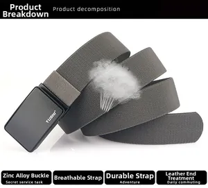 Close-up of zinc alloy buckle and breathable nylon belt with textured fabric weave