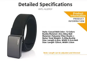 Detail of durable nylon canvas tactical belt with zinc alloy buckle and size parameters