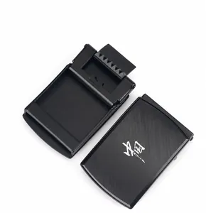 Detail of zinc alloy canvas belt buckle with durable brushed black metal finish