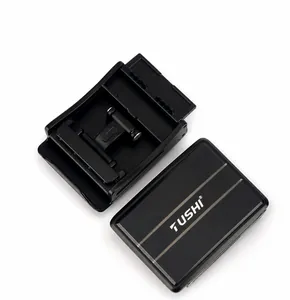 Detail of durable black zinc alloy automatic press buckle for men's nylon belt