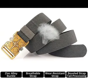 Detail of grey breathable nylon tactical belt with zinc alloy quick-release buckle