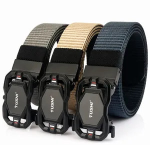 Three colors of durable nylon belts with matte automatic buckles and woven texture
