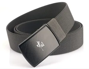 Detailed close-up of tactical canvas belt with black metal buckle and woven texture