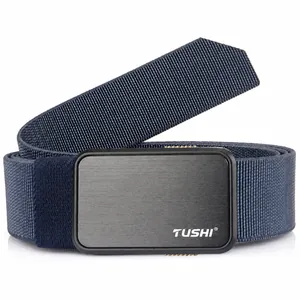 Tactical elastic nylon belt in navy blue with black metal buckle for outdoor activities