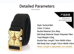 Detail view of anti-allergy tactical canvas belt with zinc alloy quick-release buckle