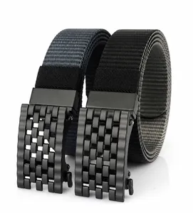 Detailed view of heavy-duty nylon webbing and textured matte black automatic buckle