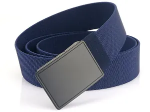 Detail showing the navy blue woven texture and matte black quick-release buckle