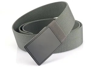 Close-up of military green nylon web belt with black matte quick-release buckle