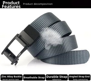 Detail view of breathable nylon tactical belt with matte black automatic zinc alloy buckle
