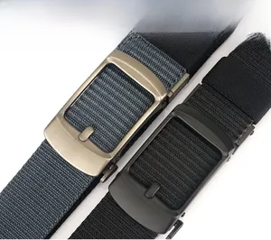 Detail of matte metal buckle and pearl fabric texture on nylon rotating belts