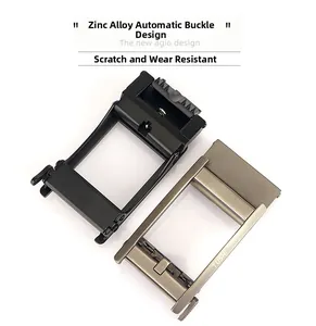 Detail of scratch-resistant zinc alloy automatic belt buckles in black and gunmetal