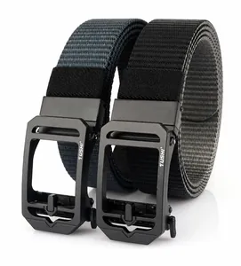 Detailed view of the automatic rotating buckle on a durable double-sided nylon belt