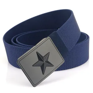Dark blue 3.8cm tactical canvas belt with black matte metal star buckle for men