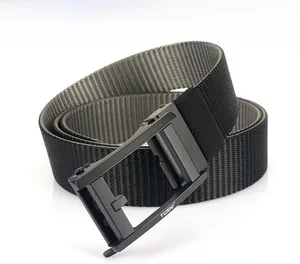 Detailed view of heavy-duty nylon woven belt with matte black automatic buckle