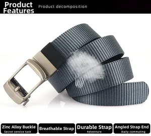 Detail view of tactical nylon belt with zinc alloy buckle and breathable weave material