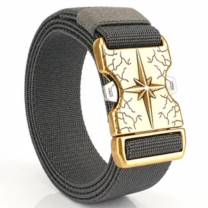 Tactical Belt Men Outdoor Elastic Nylon Webbing Zinc Alloy Quick Release Star Buckle Casual Military Style Waist Strap
