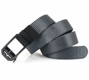 Detail of dark grey breathable nylon tactical belt showing high density woven fabric texture