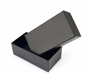 Detail of elegant black textured rectangular gift box with lid for premium belts and watches