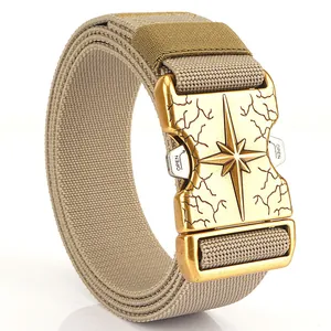 Men's 3.8cm tactical canvas belt with quick-release star embossed metal buckle