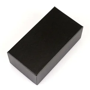 Close-up of black rectangular gift box featuring premium cross-grain texture finish