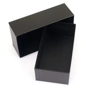 Detailed macro view of a textured black rectangular cardboard gift box with lid