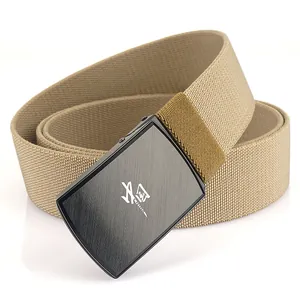 Khaki canvas woven outdoor tactical belt with black brushed metal buckle featuring China logo