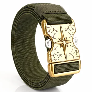 Army green tactical canvas belt with gold star relief quick release buckle