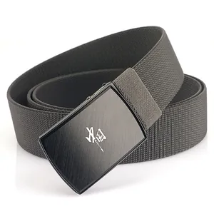 Outdoor canvas belt with dark grey textured strap and metal buckle featuring China design