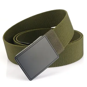 Army green tactical nylon belt for men featuring a matte black quick-release buckle