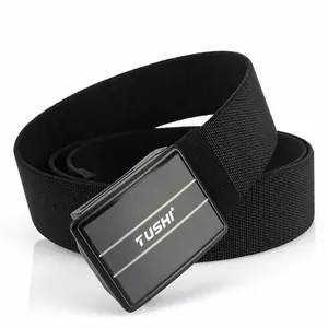 Men's Tactical Nylon Belt Elastic Breathable Woven Waistband With Zinc Alloy Quick Release Push Button For Outdoor Casual Work Jeans